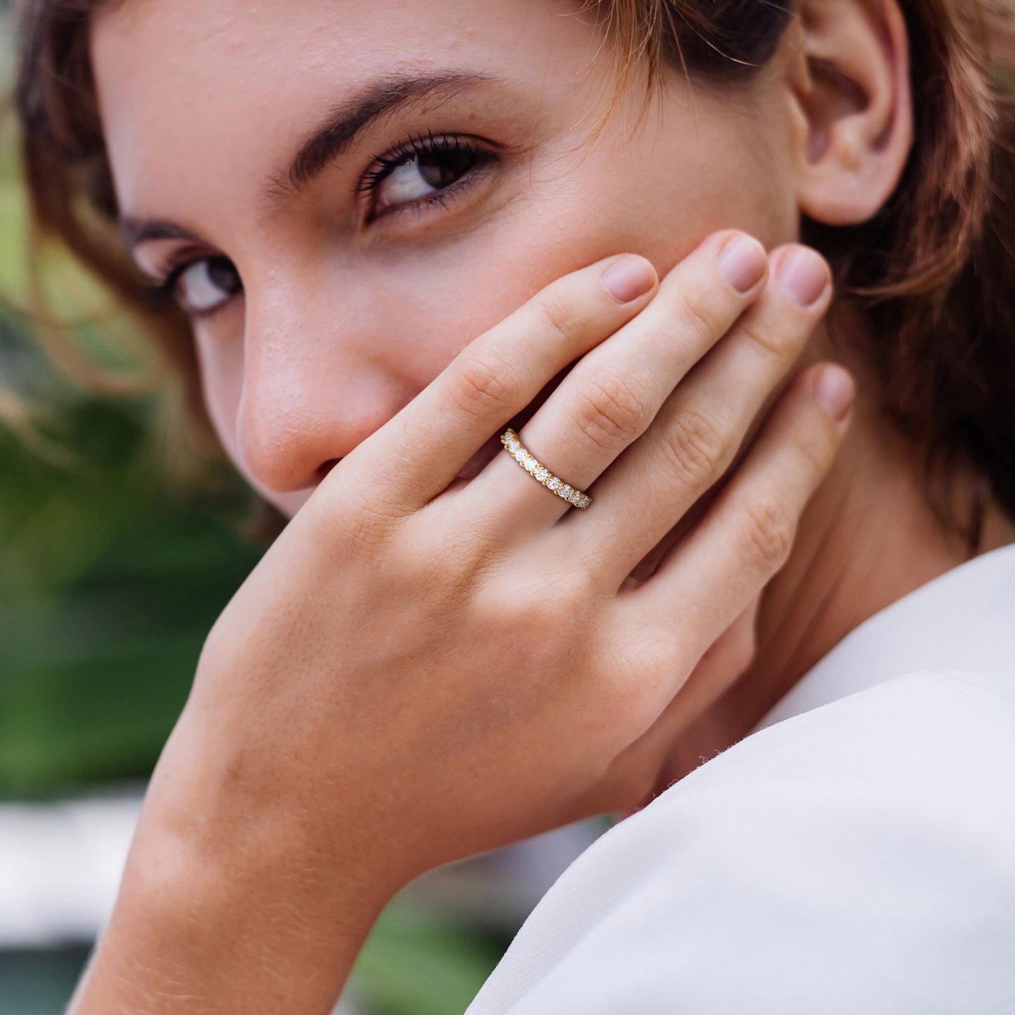 1 1/10 CT TGW Created White Sapphire Stackable Ring