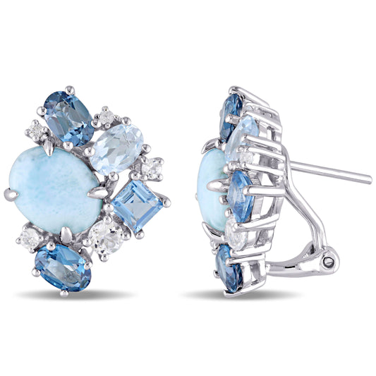 10 7/8 ct TGW Larimar blue topaz - london blue topaz - sky white topaz fashion post earrings silver