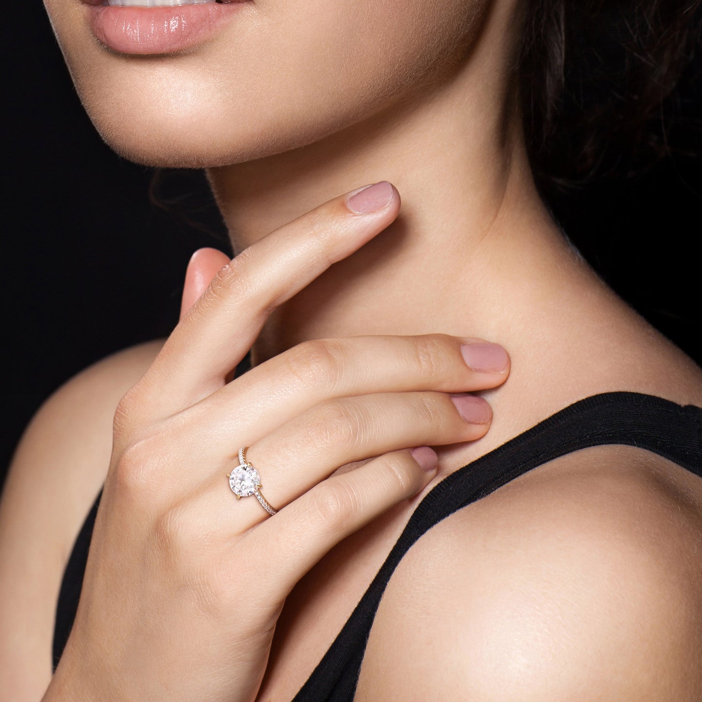 1/10 CT Diamond TW And 2 CT DEW Created Moissanite-White Fashion Ring 14k Gold GH I1;I2