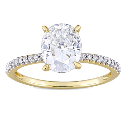 2ct Dew created white moissanite and 1/10ct tw diamond oval solitaire engagement ring in 14k gold
