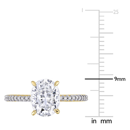 2ct Dew created white moissanite and 1/10ct tw diamond oval solitaire engagement ring in 14k gold