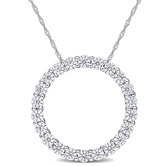 Created Moissanite Circle Pendant With Chain 14k White Gold