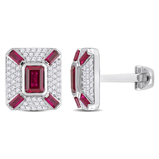 5 1/4 CT TGW Created Ruby Created White Sapphire Cufflink Silver