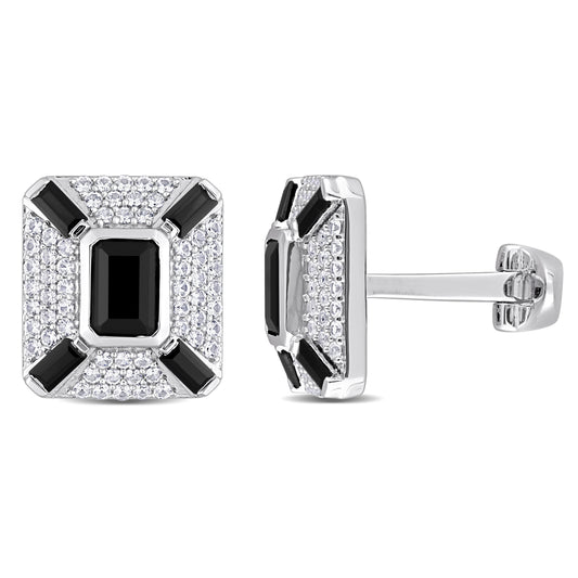 5 4/5 CT TGW Black Spinel Created White Sapphire Cufflink Silver