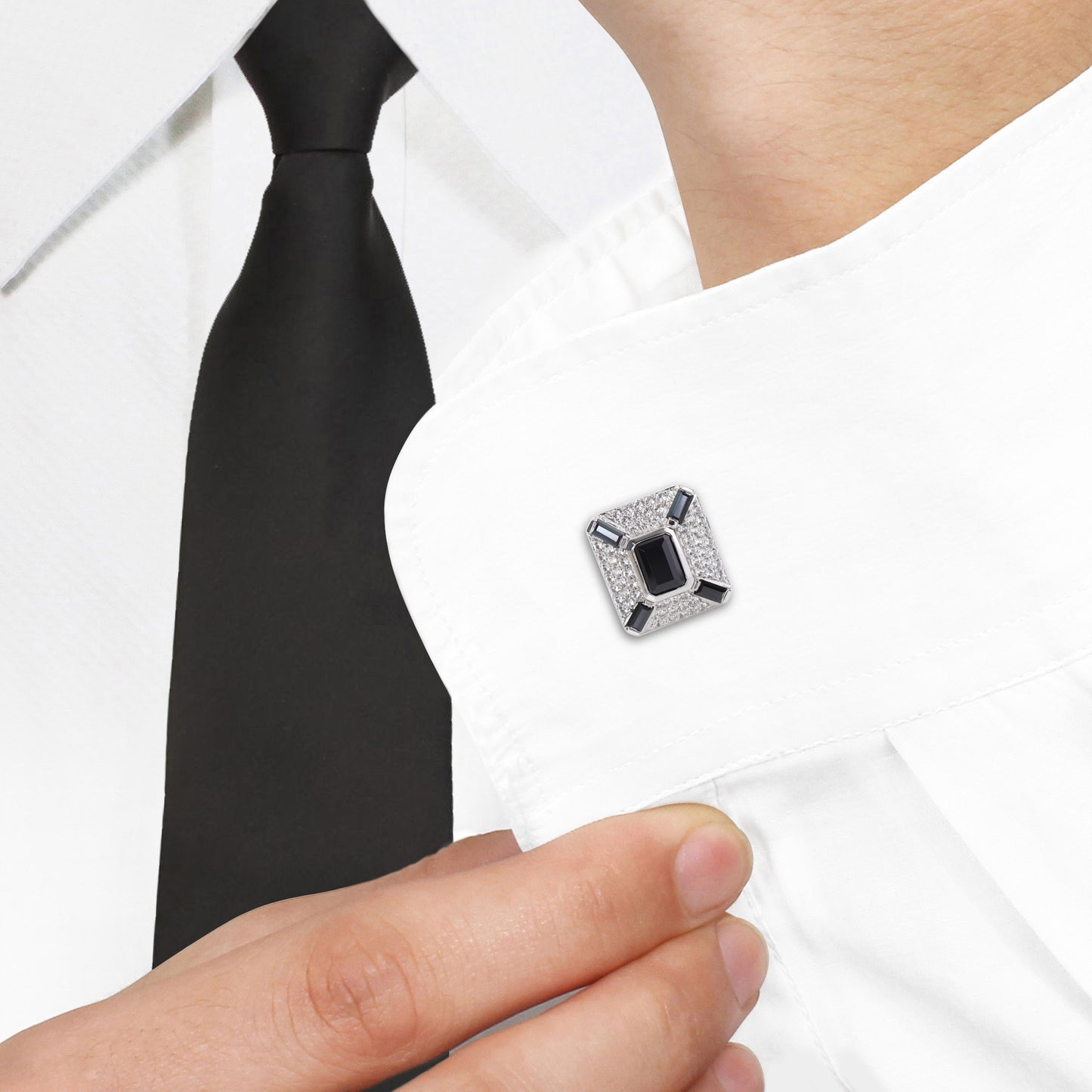 5 4/5 CT TGW Black Spinel Created White Sapphire Cufflink Silver