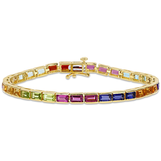 10 7/8 ct TGW Amethyst-africa blue topaz - sky blue topaz - swiss citrine garnet iolite madeira citrine peridot rhodolite rose de france bracelet yellow silver length (inches): 7
