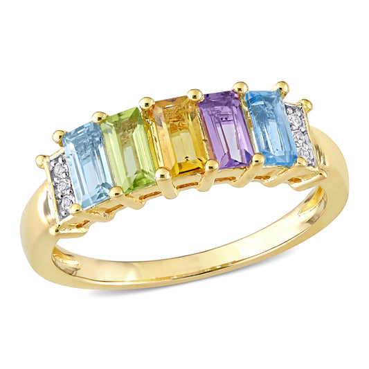 1 1/4 ct TWS Blue topaz - sky peridot citrine rose de france blue topaz - swiss white topaz fashion ring yellow silver