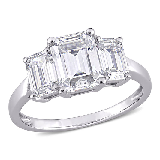2 3/4ct Dew octagon created moissanite 3-stone engagement ring in 10k white gold