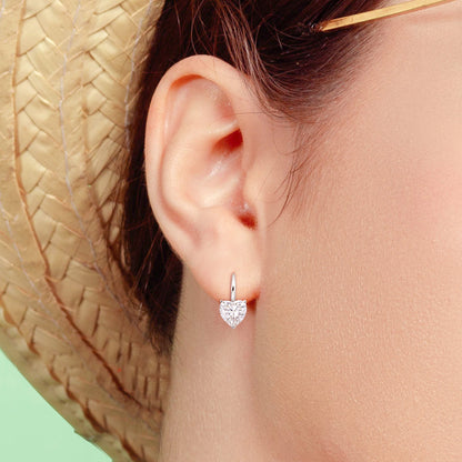 4ct Dew heart shaped created moissanite leverback earrings in 14k white gold