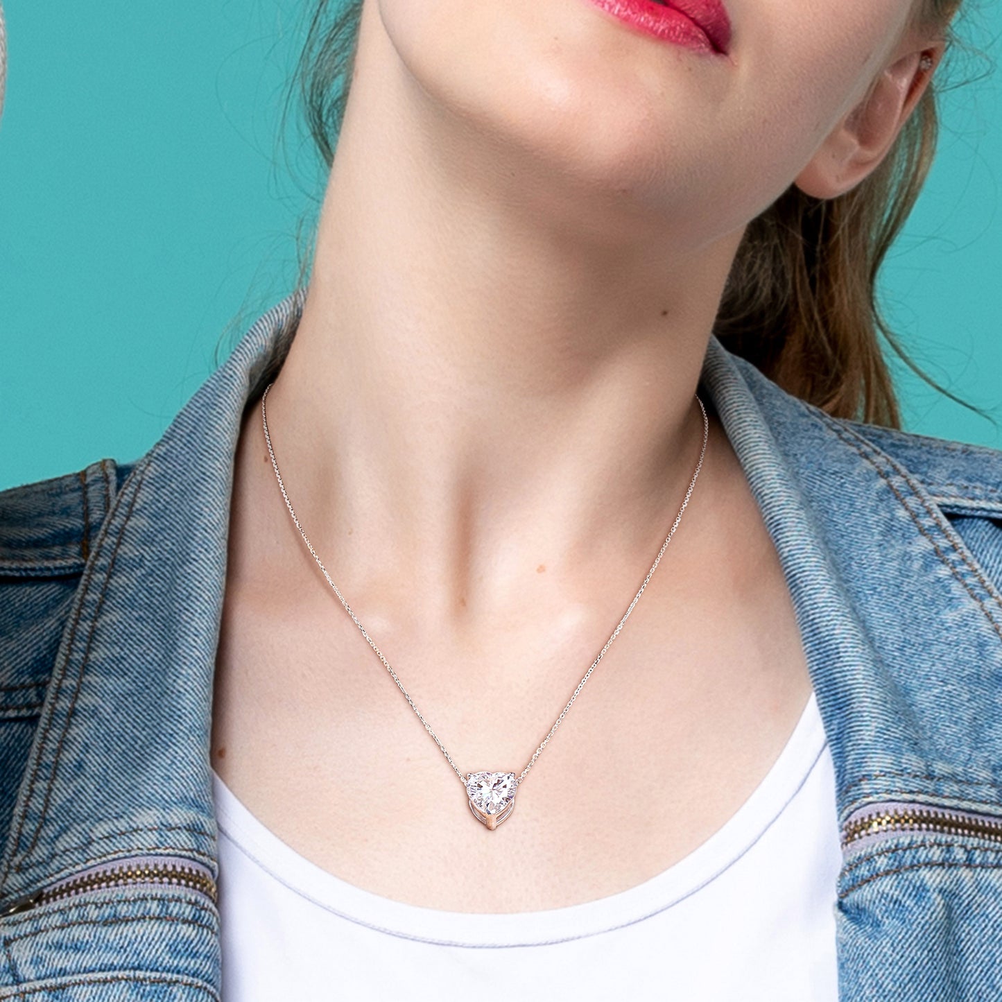 3 CT DEW Moissanite Heart Pendant With Chain 14k White Gold