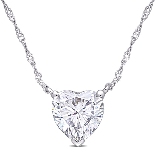 Moissanite Solitaire Heart Necklace 10k White  Gold