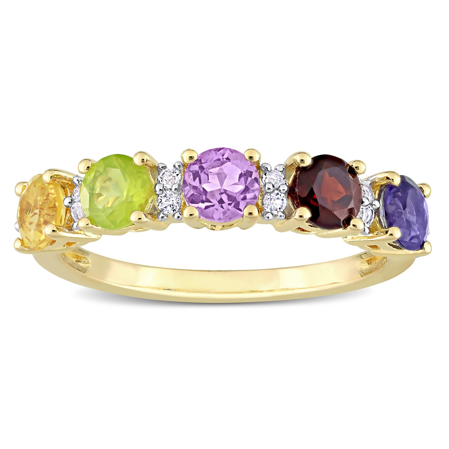 1 2/5 ct TGW White topaz amethyst iolite garnet citrine peridot fashion ring yellow silver yellow plated