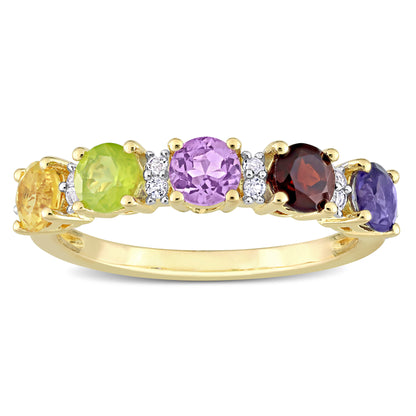 1 2/5 ct TGW White topaz amethyst iolite garnet citrine peridot fashion ring yellow silver yellow plated