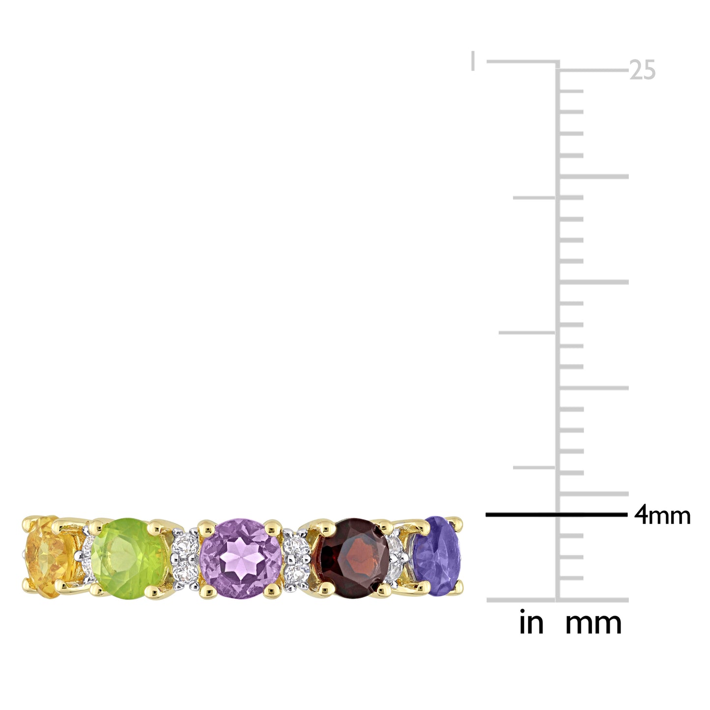 1 2/5 ct TGW White topaz amethyst iolite garnet citrine peridot fashion ring yellow silver yellow plated