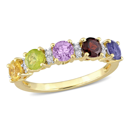 1 2/5 ct TGW White topaz amethyst iolite garnet citrine peridot fashion ring yellow silver yellow plated