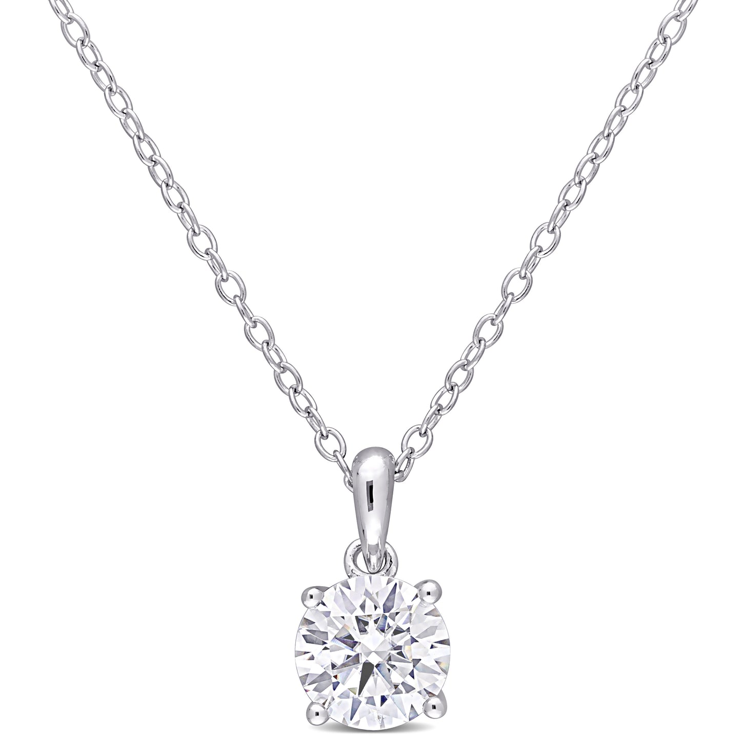 1 ct Dew created moissanite-white Solitaire pendant with chain silver