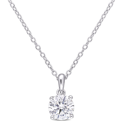 1 ct Dew created moissanite-white Solitaire pendant with chain silver