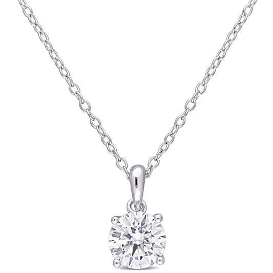 1 ct Dew created moissanite-white Solitaire pendant with chain silver