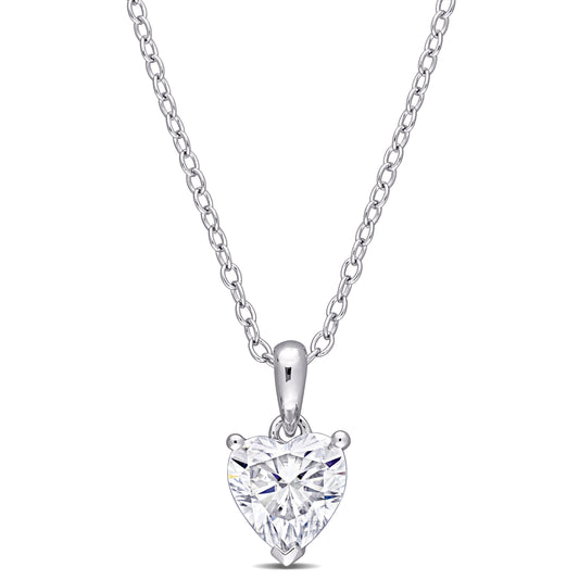 1 ct Dew created moissanite-white Heart shaped solitaire pendant with chain silver