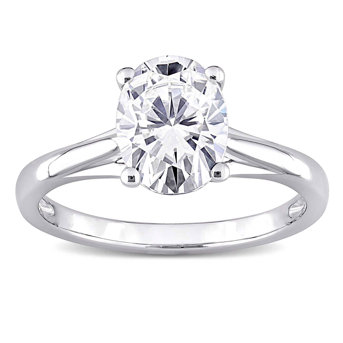 2ct Dew oval shaped created moissanite solitaire ring in 10k white gold