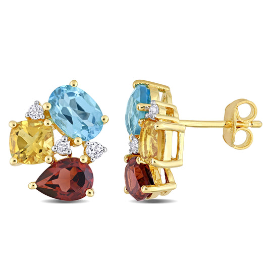 Multi Color Gemstone Cluster Stud Earrings