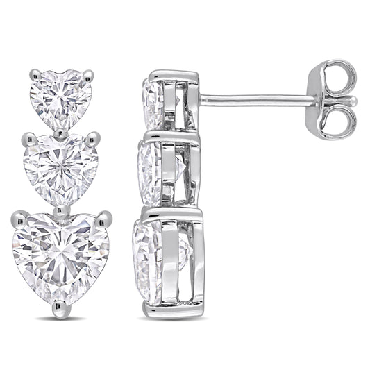 Moissanite Heart 3-tier Graduated Dangle Earrings