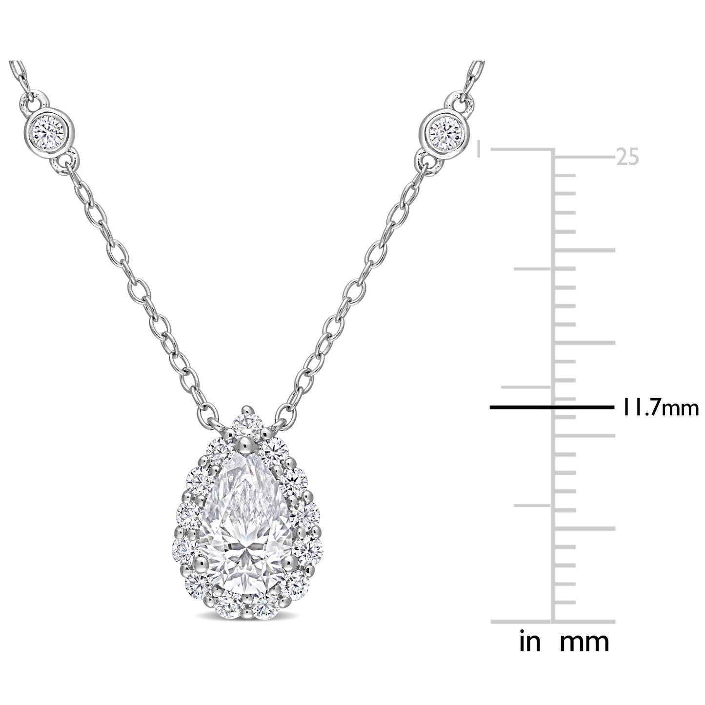 1 1/2 ct Moissanite Teardrop Station Necklace with By-The-Yard Silver Chain 18 inch