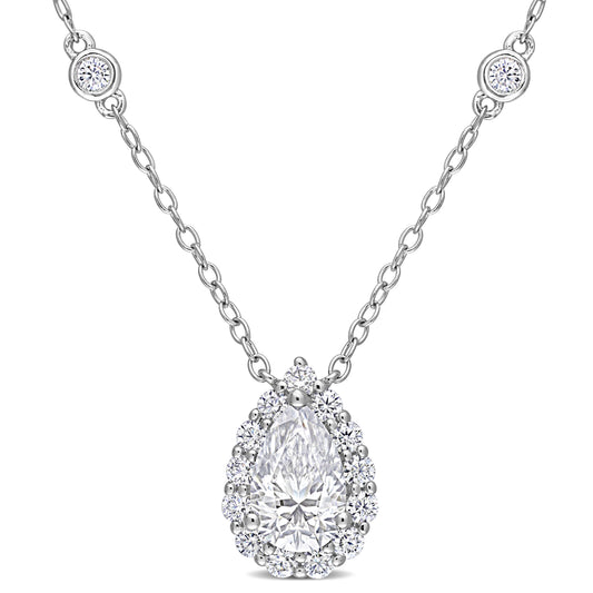1 1/2 ct Moissanite Teardrop Station Necklace with By-The-Yard Silver Chain 18 inch