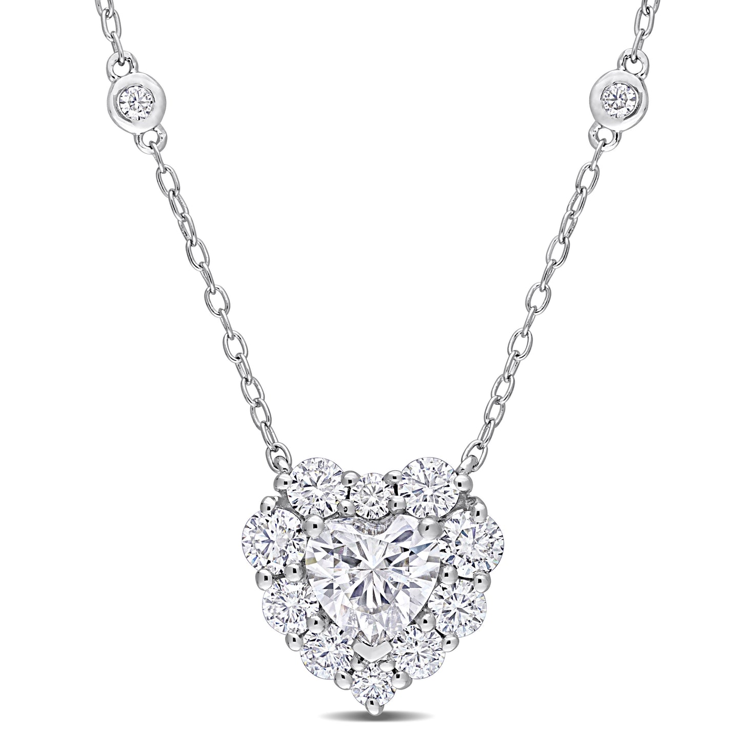 2 ct Moissanite Heart Station Necklace with By-The-Yard Silver Chain 18 inch