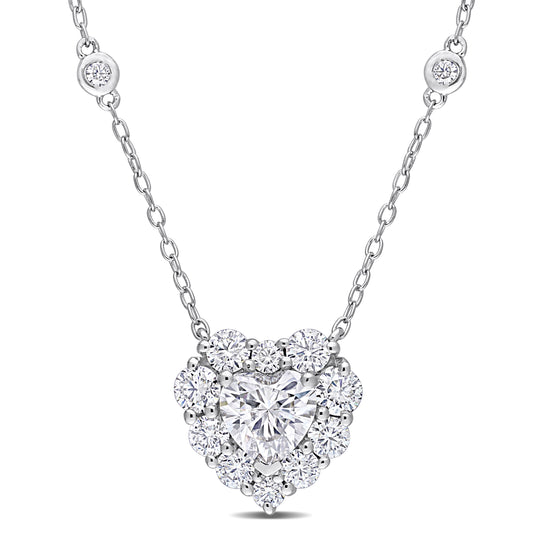 2 ct Moissanite Heart Station Necklace with By-The-Yard Silver Chain 18 inch