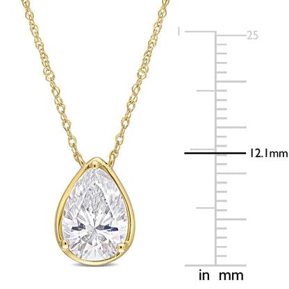 2 CT DEW Created Moissanite Teardrop Pendant With Chain 10k Yellow Gold