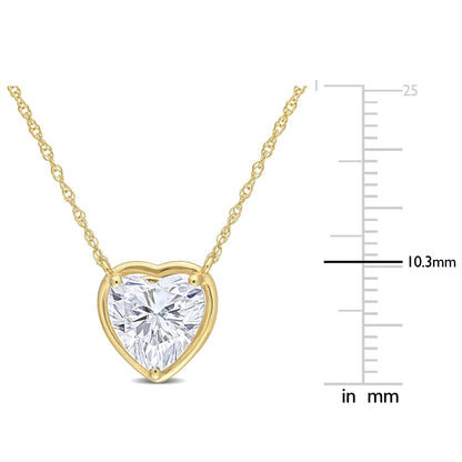 2 CT DEW Created Moissanite Heart Pendant With Chain 10k Yellow Gold