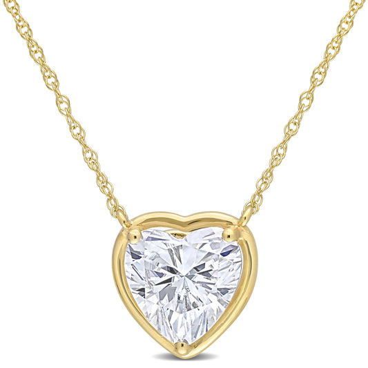 2 CT DEW Created Moissanite Heart Pendant With Chain 10k Yellow Gold