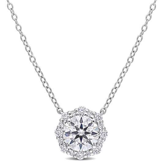 Moissanite Flower Halo Necklace