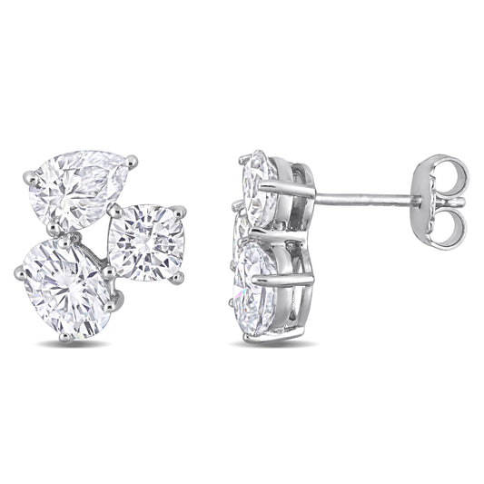 Moissanite Stud Earrings with Three Shapes in Sterling Silver