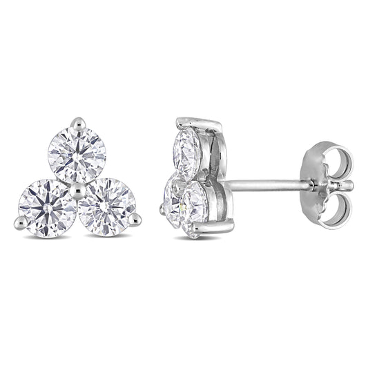 Moissanite Three Stone Clover Clustered Studs