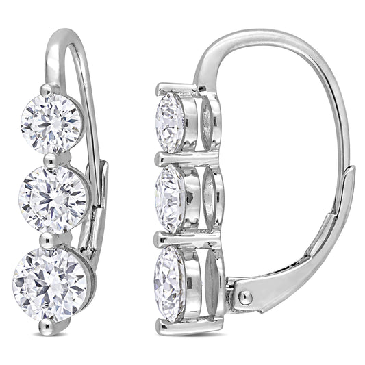 Moissanite Three Stone Graduated Dangle Leverback Earrings