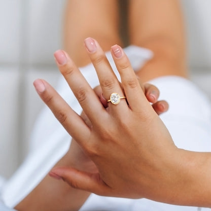 2ct Dew oval shape created moissanite engagement ring in 10k yellow gold