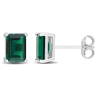 1 4/5 ct TGW created emerald octagon fashion post earrings silver