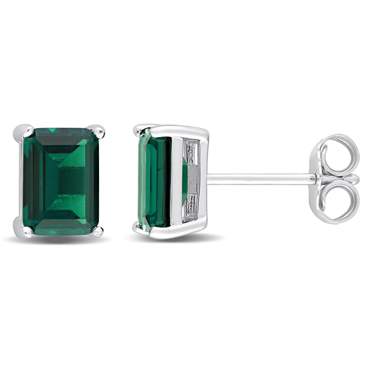 1 4/5 ct TGW created emerald octagon fashion post earrings silver
