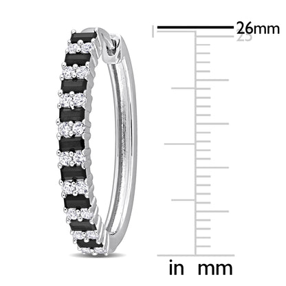 2 1/2 ct TGW Black spinel created white sapphire hoop earrings silver
