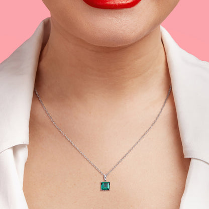 1 1/7 ct TGW Created emerald fashion pendant with chain silver