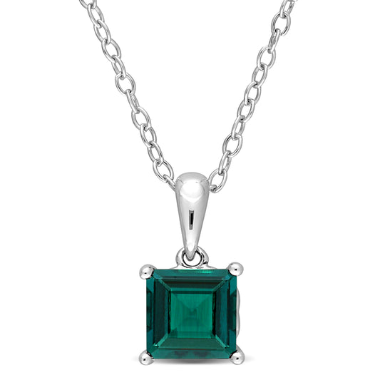 1 1/7 ct TGW Created emerald fashion pendant with chain silver