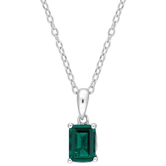 7/8 ct TGW Created emerald fashion pendant with chain silver