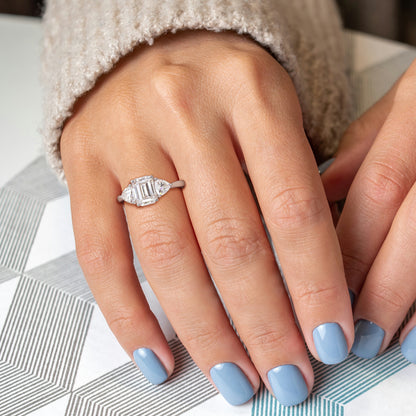 2 3/4 ct Dew created moissanite octagon and trilliant ring
