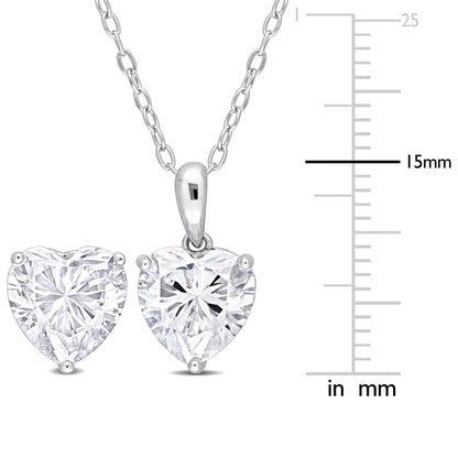 Moissanite Heart Pendant and Heart Studs Set