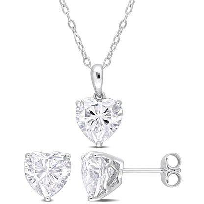 Moissanite Heart Pendant and Heart Studs Set