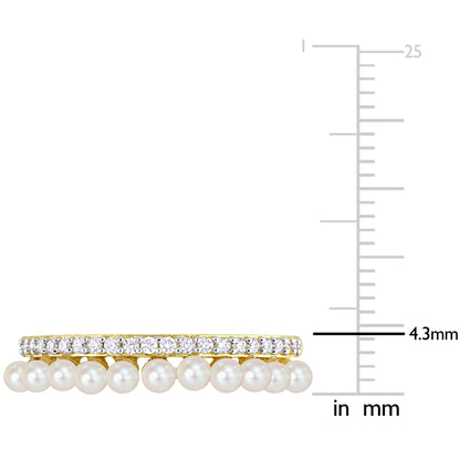 Half eternity pearl + diamond ring 14K gold