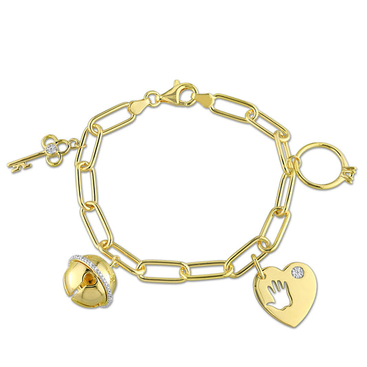 Diamond 4-Charm Paperclip Bracelet