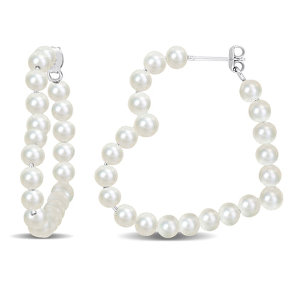 4.5 - 5 MM White Freshwater Cultured Pearl Fashion Post Earrings Silver